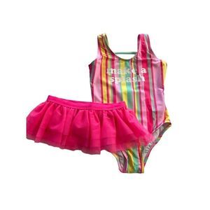 PINK FLAMINGO Size 5 Little Girls Striped Tutu Skirt Swimsuit